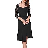 WOMLAYOUT Women's Lace Formal Dress 3/4 Sleeves Sweetheart Neck Irregular Hem Cocktail Evening Dresses