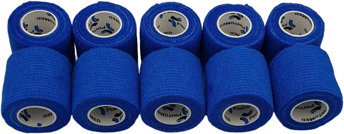 PintoMed, 10 X Blue X 5CM X 4.5M, Cohesive Bandage Stretched, Self-Adhesive Flexible Bandages