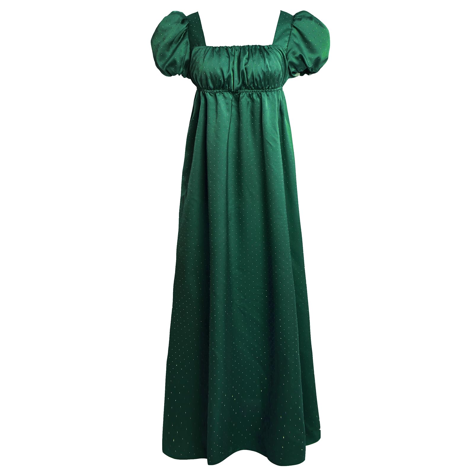 Photo 1 of Vibsion Regency Dresses for Women Puff Sleeve Empire Waist Victorian Dress Luxurious Rhinestone Satin Party Gown Green S