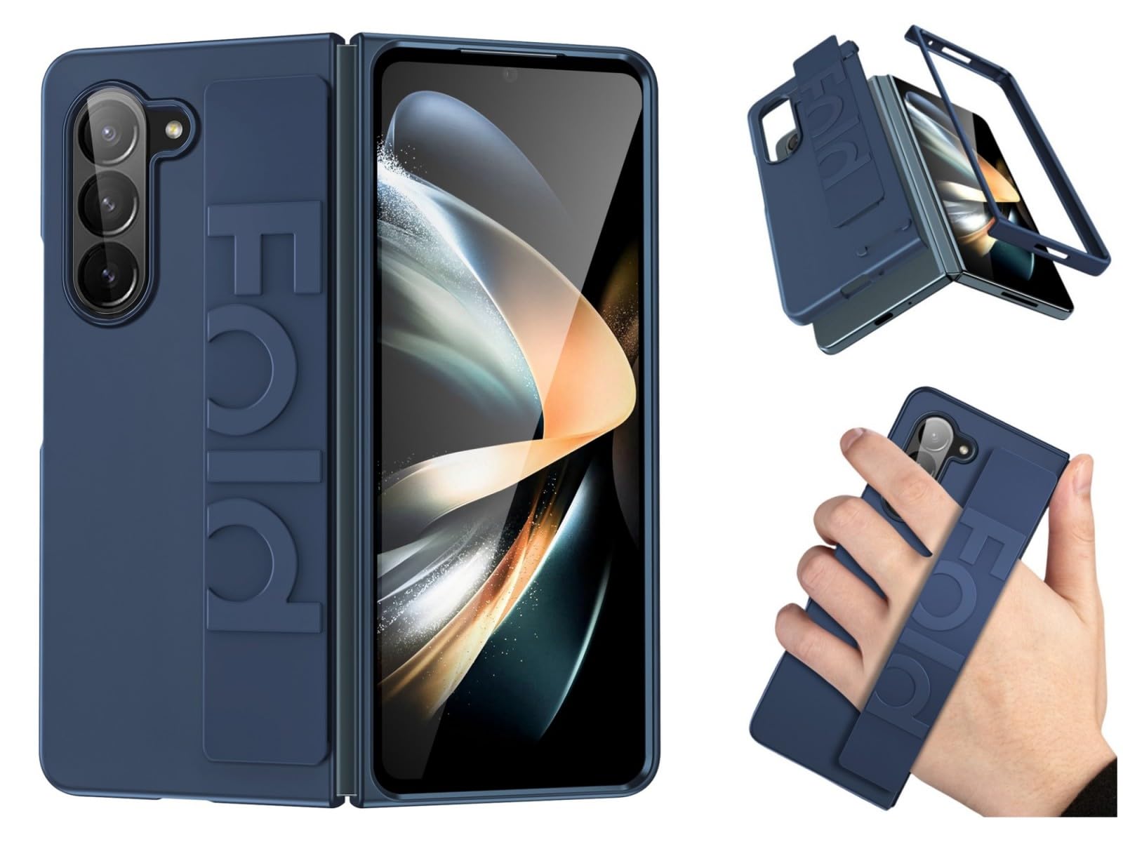 Photo 1 of PhyWhale Case Compatible with Samsung Galaxy Z Fold 5, Slim and Lightweight Design, Wrist Strap Handheld Folding Mobile Phone Protective Case (2023)- Navy Blue
