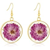Aliravine Real Flower Earrings for Women, Christmas Jewelry Gifts, Handmade with Delicate Pressed Flowers, Meaningful and Elegant Present for Her, Boho Nature-Inspired Earrings