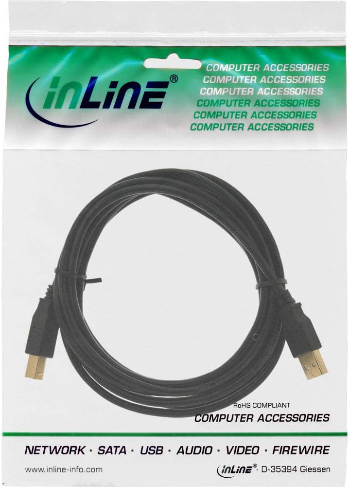 InLine® USB 2.0 Cable A to B Black Contacts Gold 1.5 m, Black, gold - Image 3