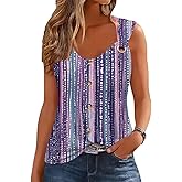 Womens Summer Tops Scoop Neck O Ring Shoulder Tank Tops Casual Sleeveless Button Front T Shirt Blouse