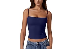 QINSEN Women's Double Lined Basic Tank Top Adjustable Spaghetti Straps Sleeveless Camisole Shirts