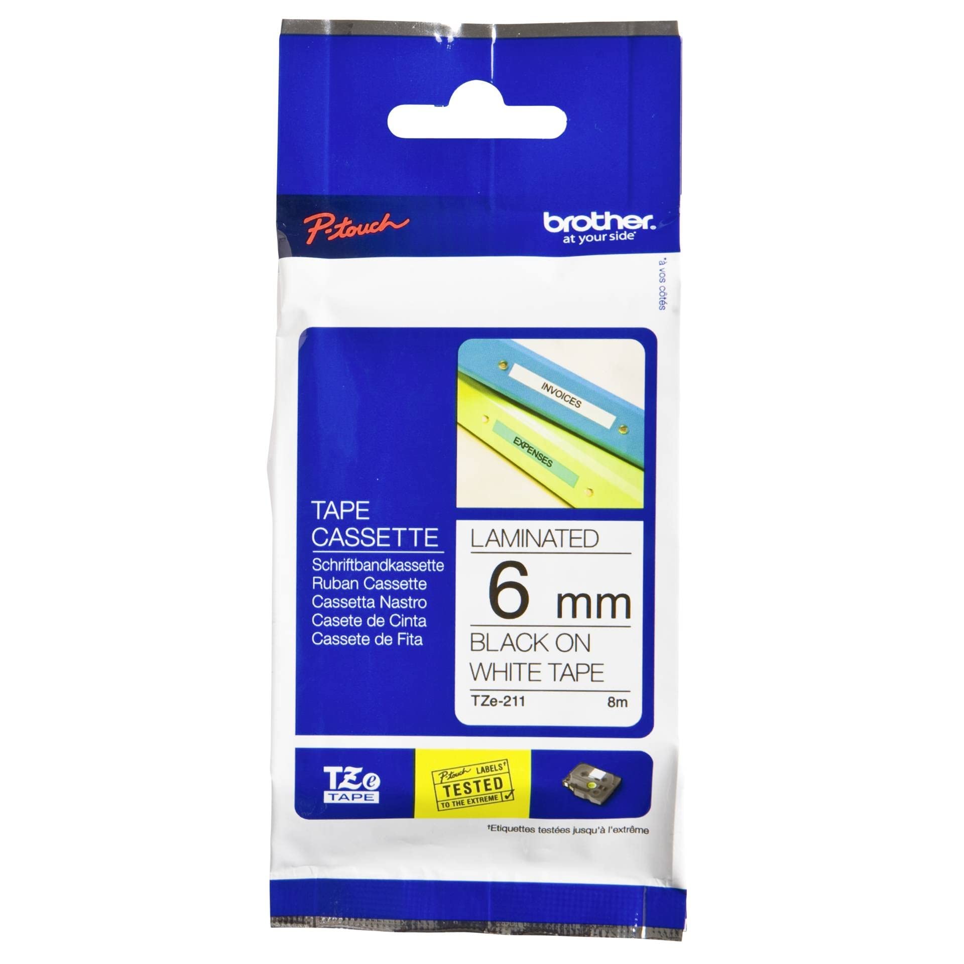 Brother TZ211 - Printer tape - black on white - Roll (0.6 cm x 8 m) TZ 211