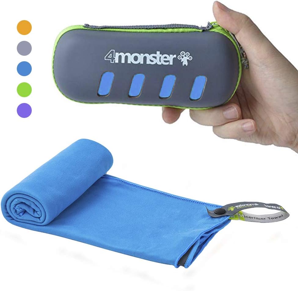 4Monster Microfiber Towel with Carry Case, Super Absorbent Travel Towel, Quick Dry Towel