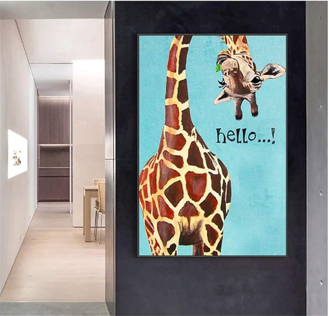 yhyxll Jirafa Hola Lienzo Minimalista Pintura Arte de la Pared