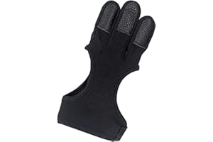 BEBEMOKO Adjustable Portable Archery Glove with Three-Finger Leather Finger Guard Wear-Resistant and