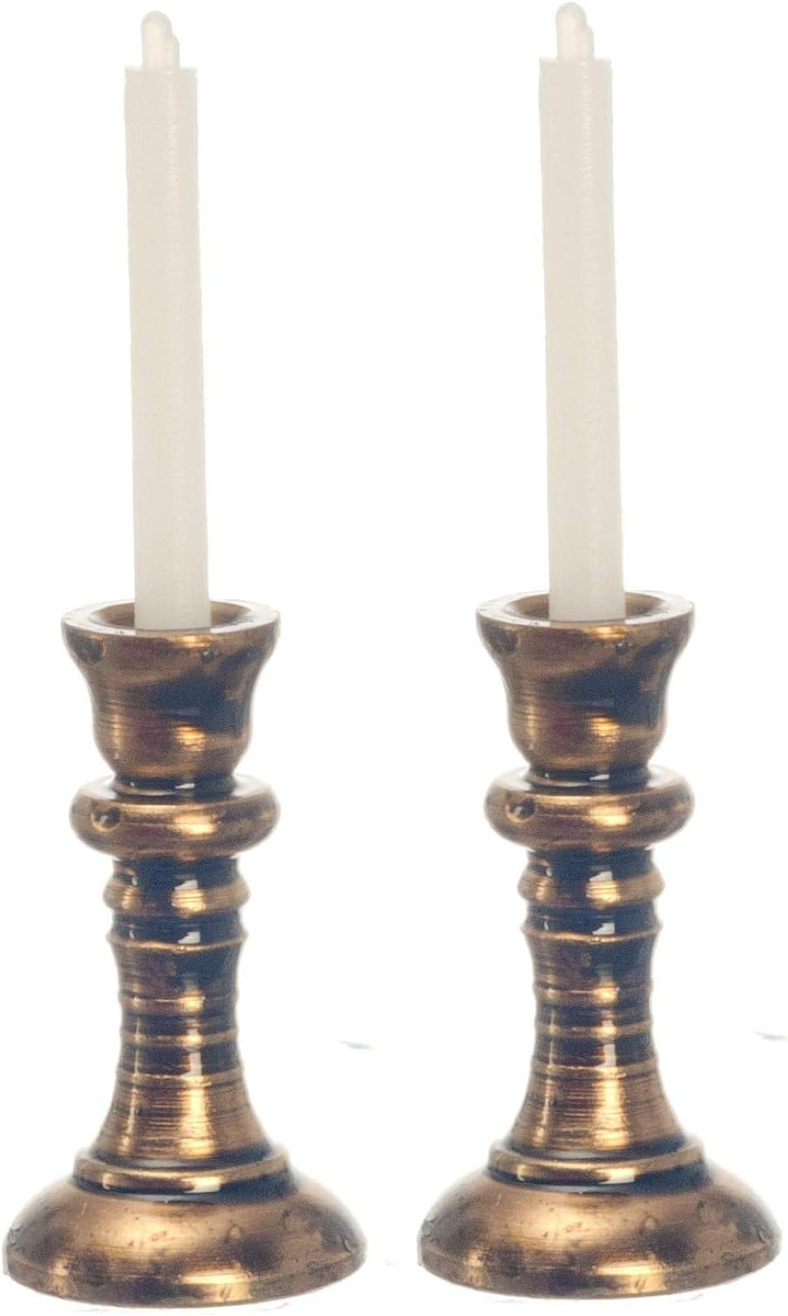 International Miniatures Dollhouse Miniature Set of Copper Candlesticks with Candles