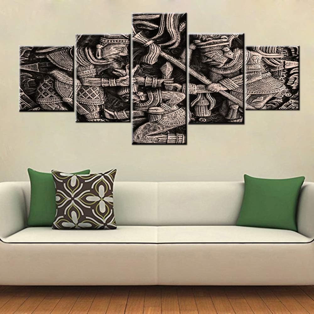 Amazon Com Mayan Wall Art For Living Room Black And White Pictures Aztecs Bas Relief Paintings Multi Panel Prints On Canvas Home Modern Decor Soldier Tribe Artwork Giclee Framed Ready To Hang 50 W X 24 H