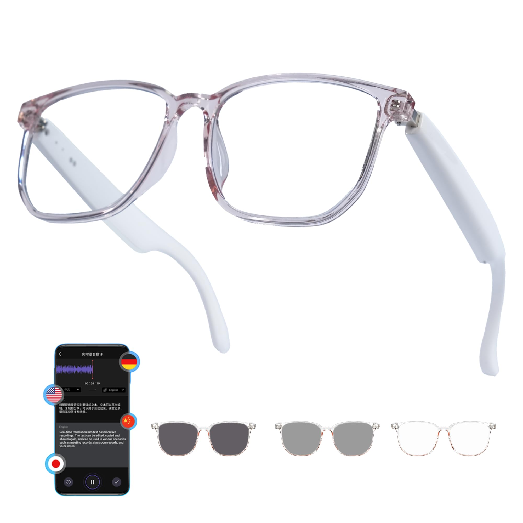 Photo 1 of MNVOEQ AI Smart Glasses with 140+ Languages Translation for Men/Women, Wireless Bluetooth Safety Translation Glasses with Speakers for Work/Sports/Business/Communication