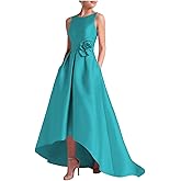 Caodip Womens Hi Low Prom Dress with Pockets Crew Neck A Line Forma Eveningl Dress Elegance Wedding Guest Dress