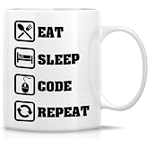 Retreez Funny Programmer Software Engineer 11 Oz Ceramic Coffee Mugs | Eat Sleep Code Repeat Mug, Funny, Sarcasm, Sarcastic, Inspirational birthday gifts for friends, coworkers, siblings, dad, mom