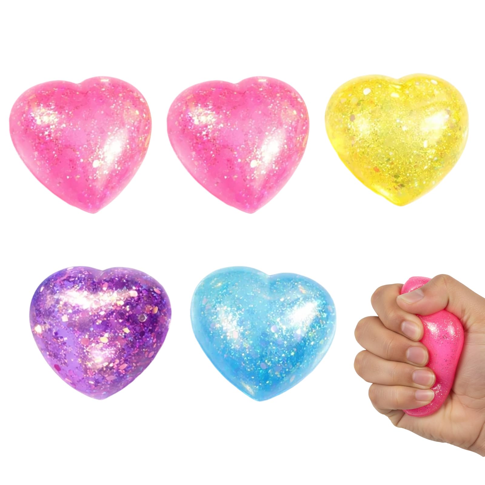 5 Pack Heart Stress Balls, for Adults Office Stress Relief, Squishy Toys with Hand Exercise, Colourful Stress Relief Toys for Anxiety and Tension Management (Colors May Vary)