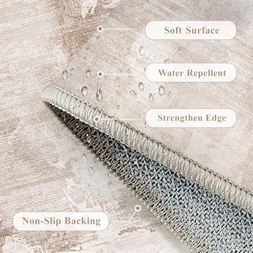 PureCozy Rugs Living Room Rug 200x300cm Beige Brown Washable Non Slip Abstract Natural Neutral Modern Large Carpet Bedroom Lounge Bedside Kitchen Hall Low Pile Carpets