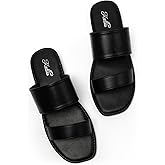 katliu Women's Flat Sandals Two Strap Slide Sandals Open Toe