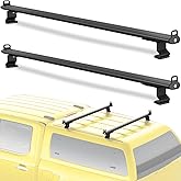 FengYu 57" Universal Roof Ladder Rack for Van & Pickup Truck Cap & Topper, Roof Rack, Heavy Duty Aluminum (Drilling Required) 2 Bar Ladder Roof Van Rack Truck Rack Adjustable Black Accessories