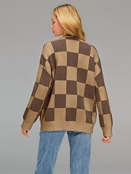 LILLUSORY Women's Checkered Cashmere Fall Cardigan