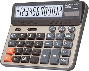 Comix Desktop Calculator, Large Computer Keys, 12 Digits Display, Champaign Gold Color Panel, C-2735