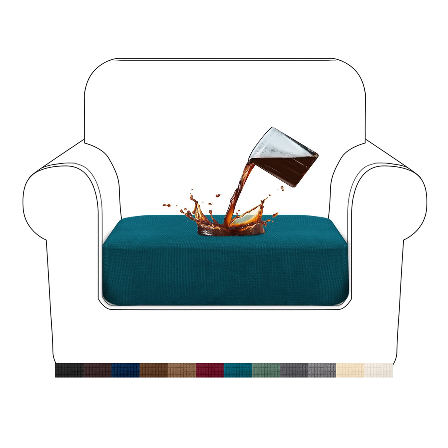 Granbest Premium Water-Repellent Sofa Seat Cushion Covers High Stretch Jacquard Fabric Couch Seat Slipcover Protector for 1 seater sofa (1 seater, Blackish Green)