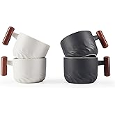 CLASGLAZ 2.5oz Ceramic Espresso Cups with Wooden Handle, Small Coffee Cups Double Shot Espresso Cups Set of 4