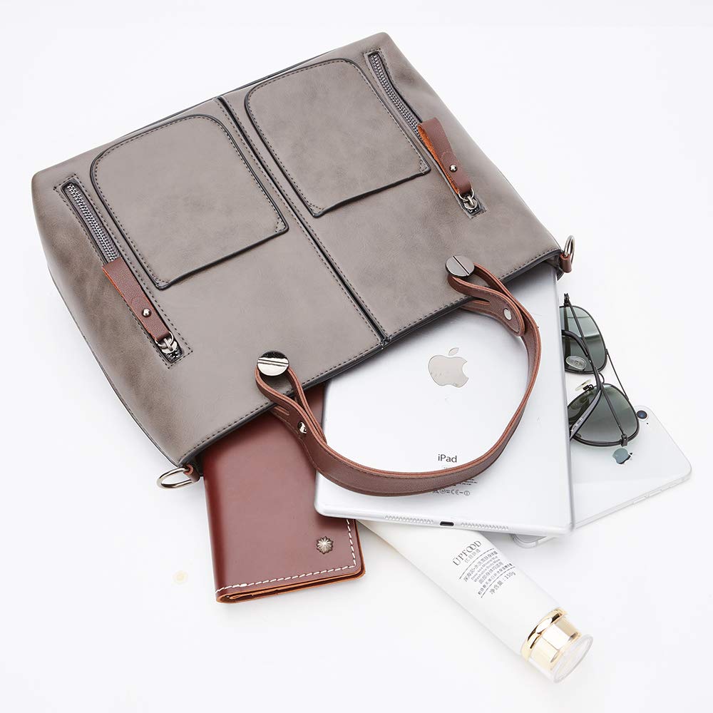 Women Bag Stylish Top-Handle Handbags Lady Fashion Big Purse Shoulder Crossbody Bags (Grey)