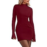 PRETTYGARDEN Womens Short Formal Dresses Fall Long Sleeve Mock Neck Elegant Cocktail Party Club Bodycon Mini Dress