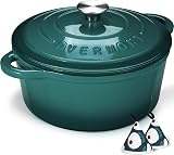 Overmont 26cm Enamelled Cast Iron Round Casserole Pot with Lid Green 5.5QT view 1