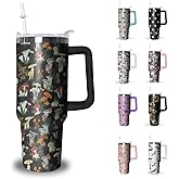 Xchearser Mushroom Tumbler with Handle and Straw, 40 oz Stainless Steel Insulated Cup with Lid and Straw,Travel Coffee Mug Water Bottle, Birthday Christmas Mothers Day Gifts for Animal Lovers Women