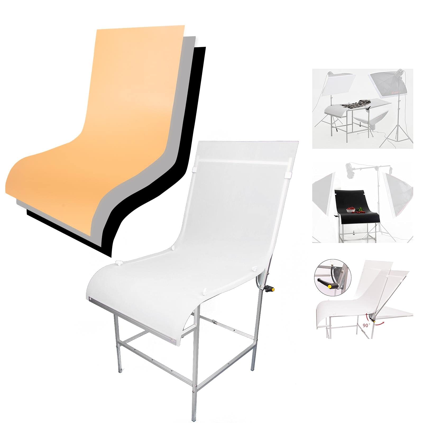 Professional Photo Studio Shooting Table 60x130cm with 3x PVC Backdrops, Non-Reflective Background Table for Product Ads Ecommerce Photography Video