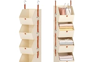Hanging Closet Organizer and Storage, 4 Closet Shelves Organizer for Closet Storage, Foldable Closet Drawers Space Saving, Fa