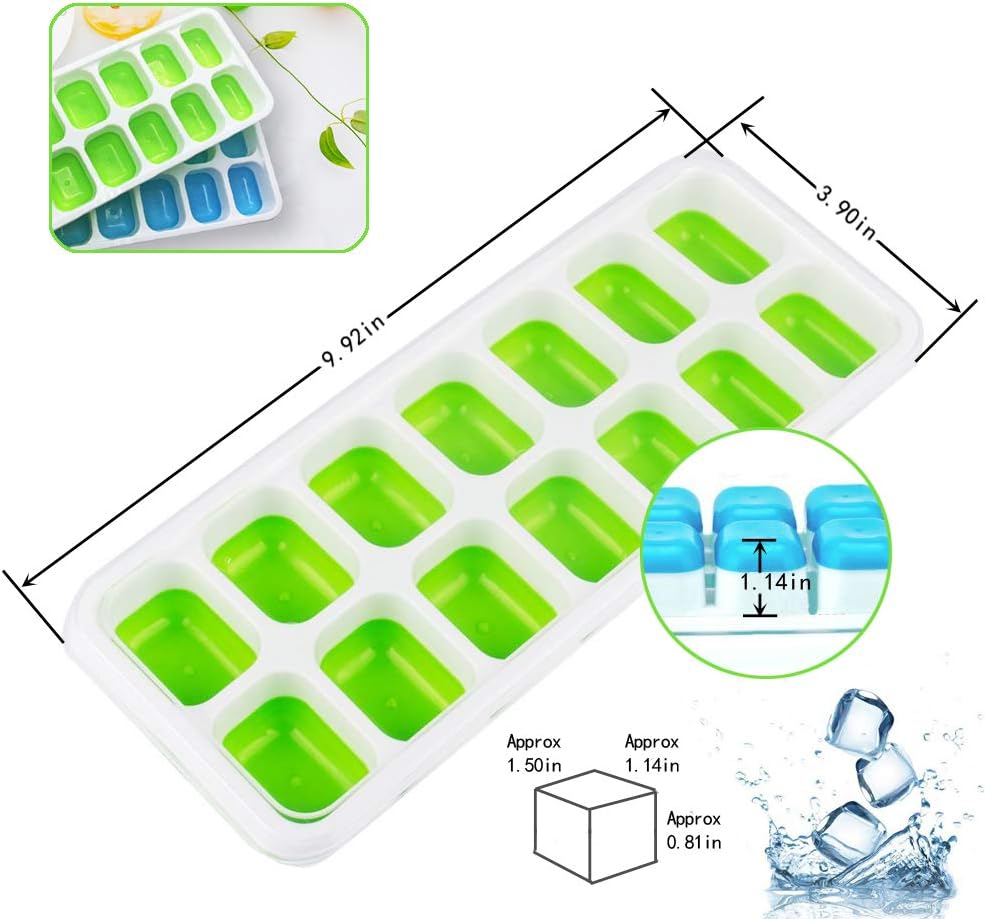 Ice Cube Trays with Lids 2 Pack, Easy-Release Silicone and Flexible 14-Ice Trays with Spill-Resistant Removable Lid for Chilled Drinks, Whiskey & Cocktails: Kitchen & Dining