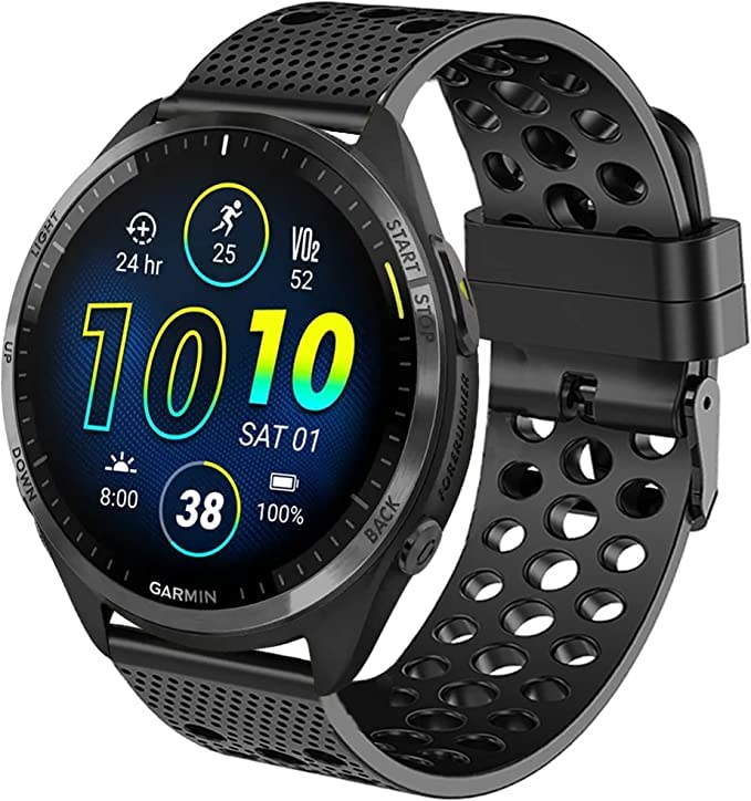 Blueshaweu Compatible for Garmin Forerunner 965 Bands, Silicone Replacement Wristbands Sport Strap with Metal Buckle Compatible with Garmin Forerunner 965 / Forerunner 265 46 MM Smartwatch (Black)