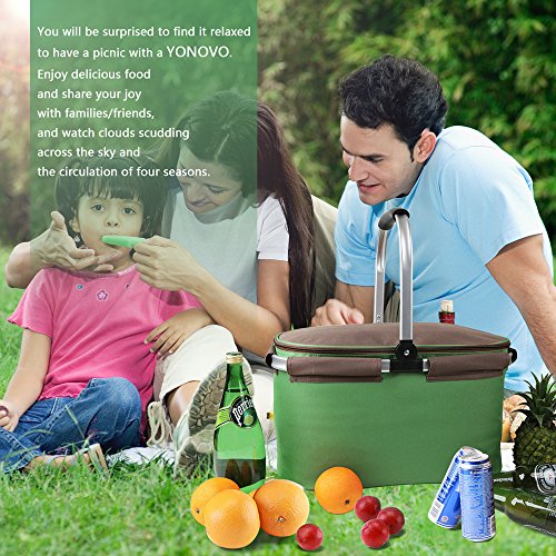 YONOVO 22 L Insulated Picnic Basket Cooler Bag for Famliy Gathering Camping Outdoor Sports(Grass Green)