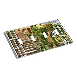 Mediterranean Greece Scene Flowers Quad Toggle Wall