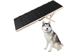 Lynndia Dog Ramp, Wooden Adjustable Pet Ramp for All Dogs and Cats, 51” Long Ramps with 7 Height from 14” to 30”, Non-Slip Folding Dog Car Ramps for SUV, Bed, Couch