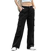 Lepunuo Womens Cargo Pants High Waisted Casual Pants Baggy Stretchy Wide Leg Y2k Streetwear with 8 Pockets