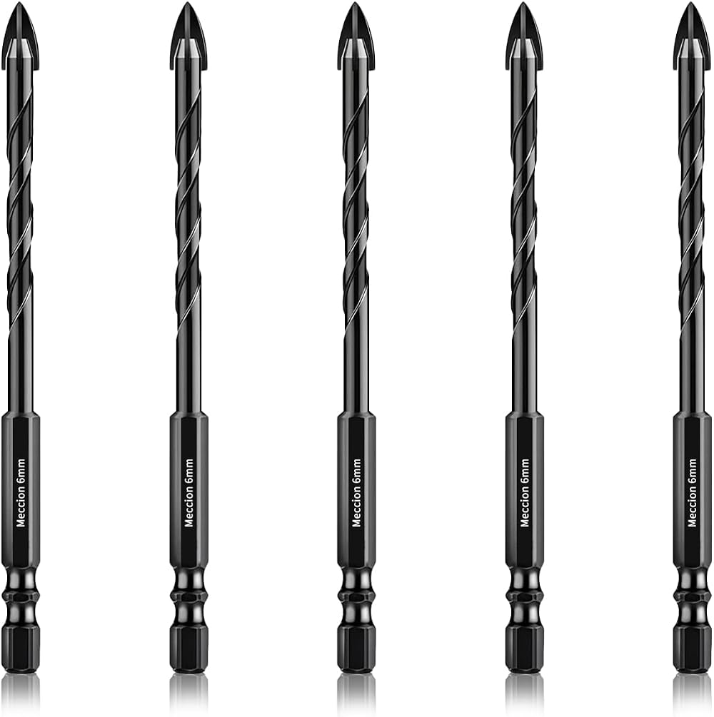 Meccion 6mm Tile Drill Bit Set 5Pcs Cross Tungsten Carbide Tip