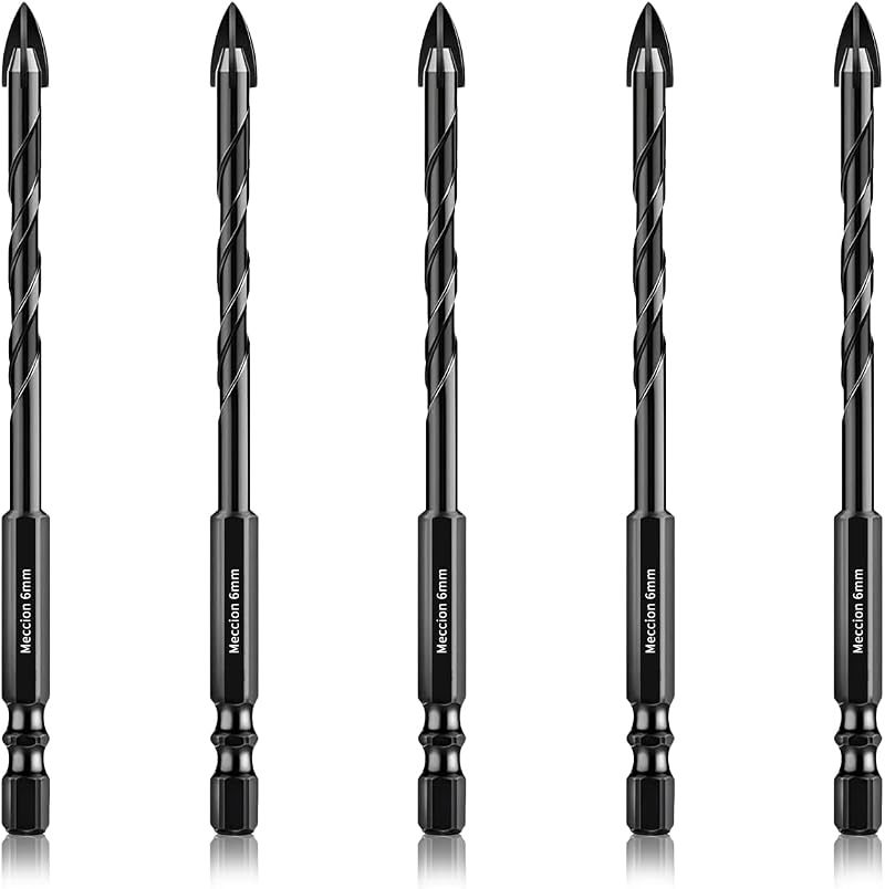 Meccion 6mm Tile Drill Bit Set 5Pcs Cross Tungsten Carbide Tip