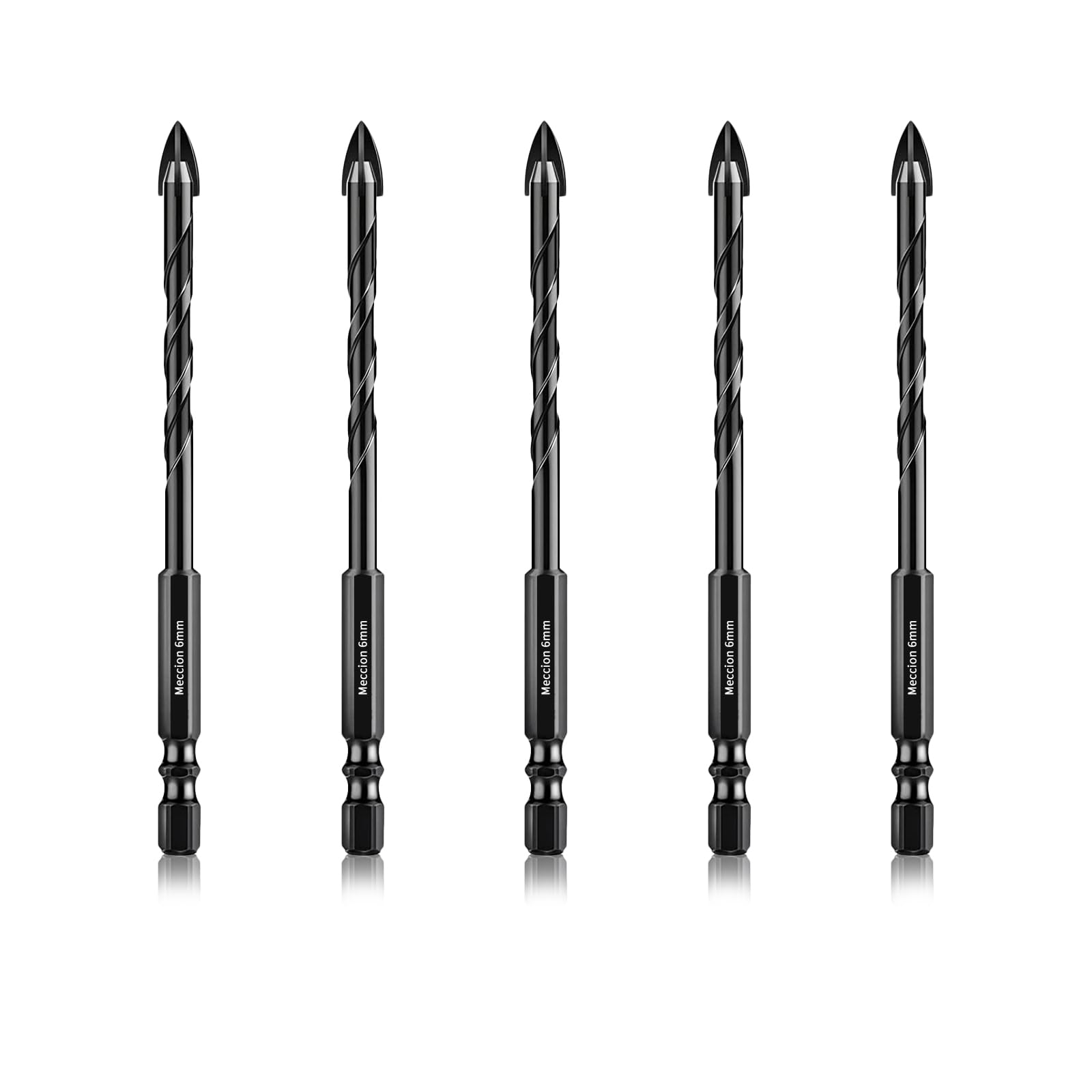 Meccion Tile Drill Bit 6mm x 5Pcs Professional Cross Tungsten Carbide Tip Drill Bits for Tile, Brick, Glass, Porcelain, Plastic, Wood, Cement, Mild Metal โ image 1
