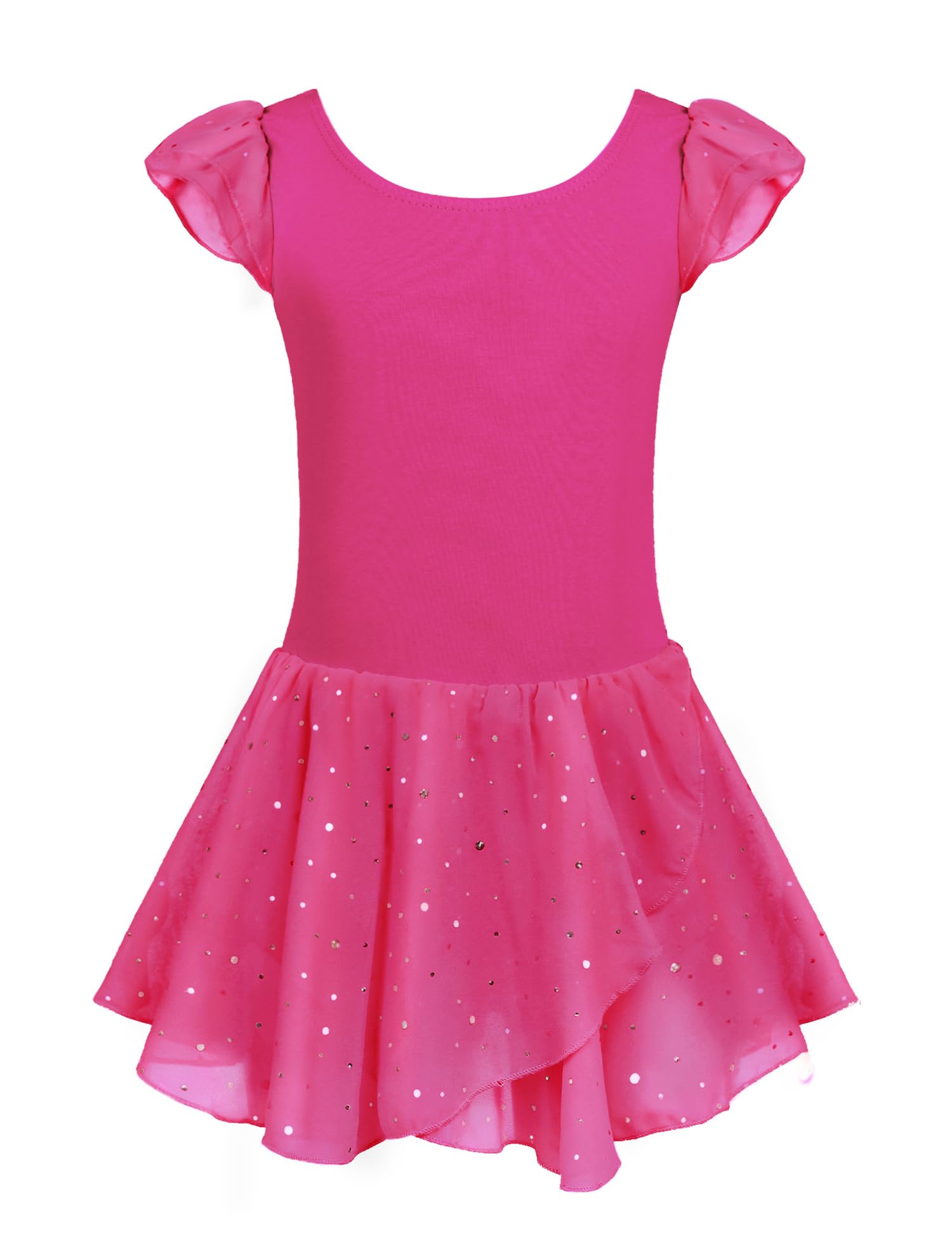 Photo 1 of Arshiner Toddler Girls Ruffle Sleeve Ballet Leotards Dance Dresses Tutu Outfit Ballerina with Glitter Skirt, Rose Red, 3-4 Years