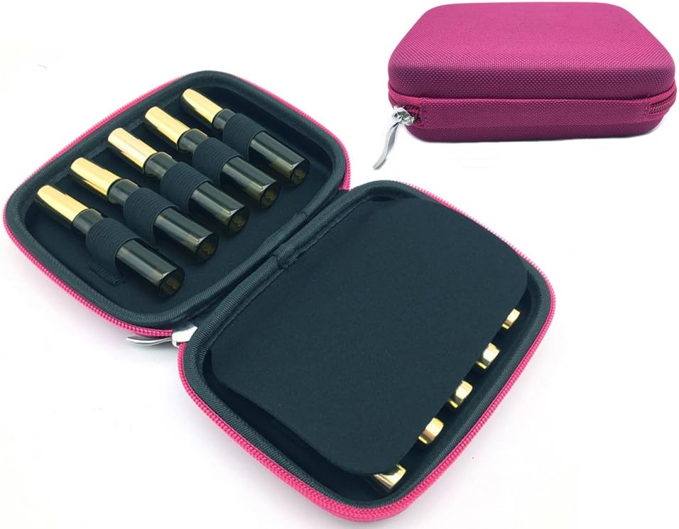 Essential Oil Carrying Case Holds 10 Essential Oil Bottles,Hard Cover Case, Small Essential Oil Storage Box for Roller Bottles 5ml or 10ml (Rose Red)