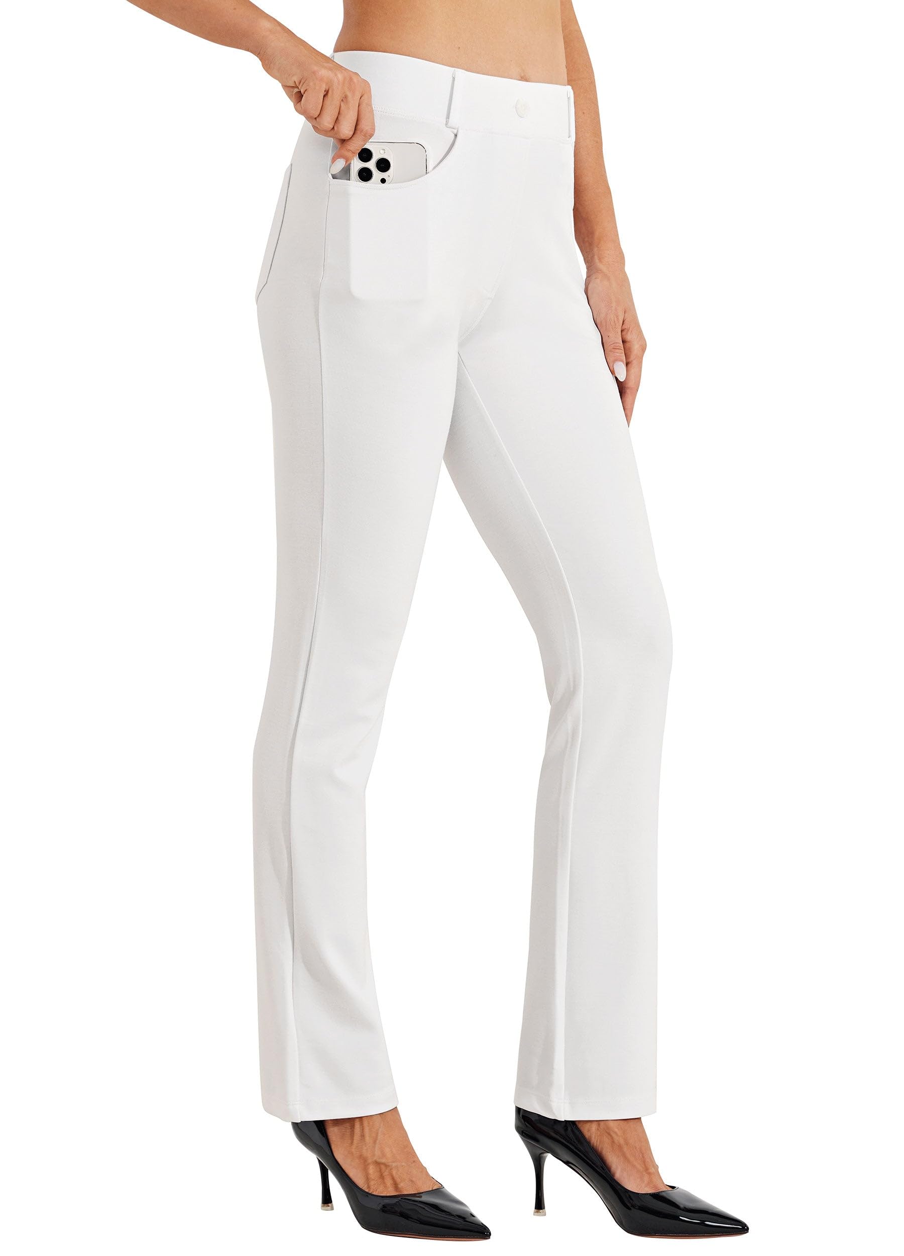 Photo 1 of Willit 31" Women's Yoga Dress Pants Bootcut Stretch Work Slacks Office Business Casual Pants Belt Loops 4 Pockets White M