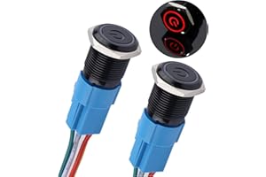 DMWD 2Pcs 16mm Metal Latching Push Button Switch 12V-24V ON/Off 1NO 1NC Waterproof IP66 Black Shell with Pre-Wired Socket for 5/8’’ Mounting Hole Power Symbol (Red LED)