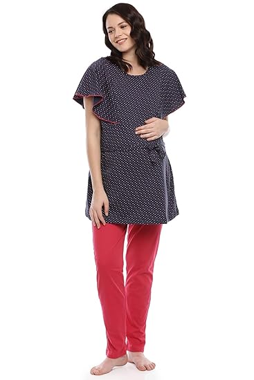 Womens Printed Maternity Nightsuit -Top and Bottom Set