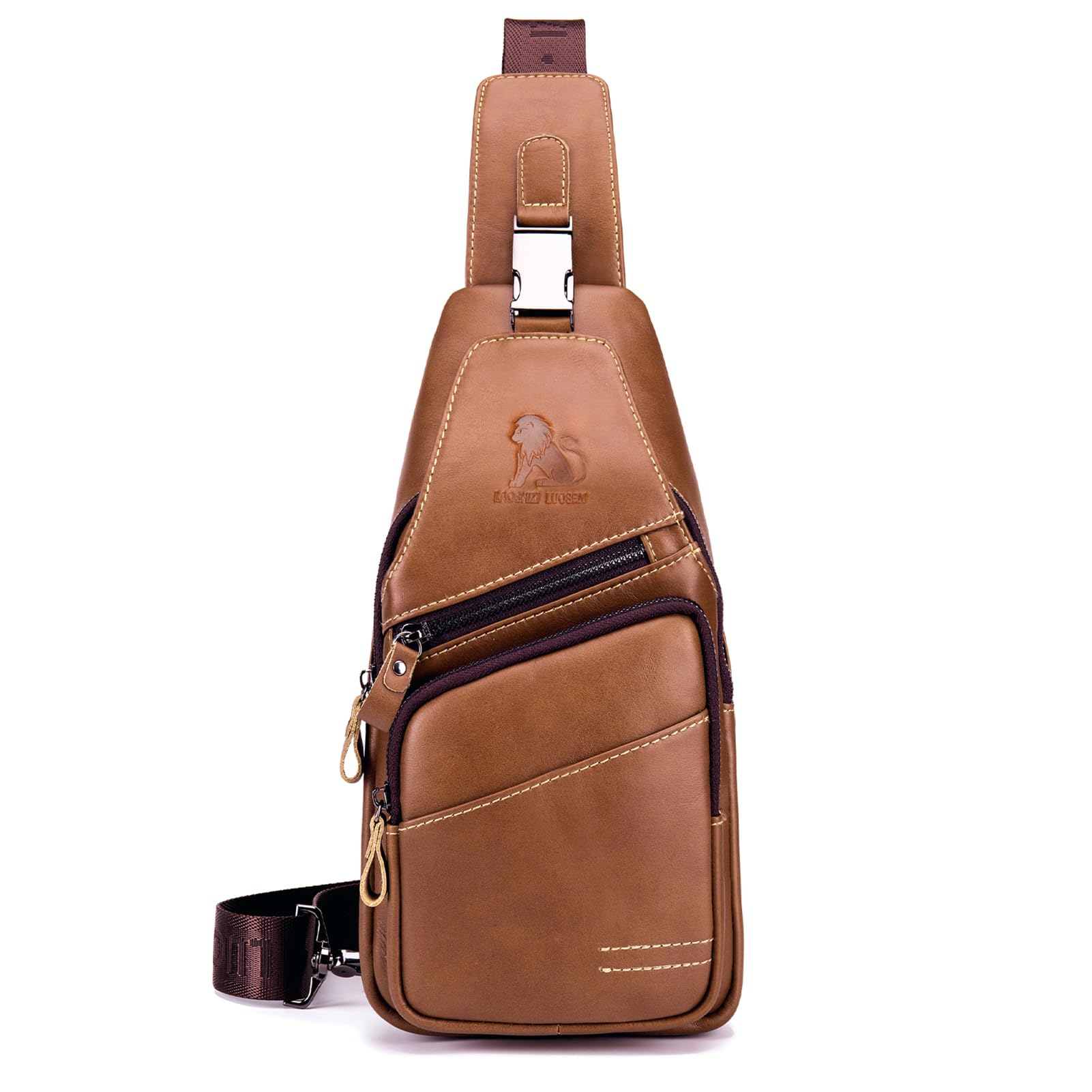 pundarika umhängetasche herren leder tasche herren brusttasche crossbody schultertasche männertasche sling bag-Braun