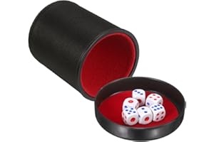 uxcell Felt Lined Professional Dice Cup, PU Leather Quiet Shaker Cups with Lid Includes 6 Dot Dice for Bar Gatherings Party B