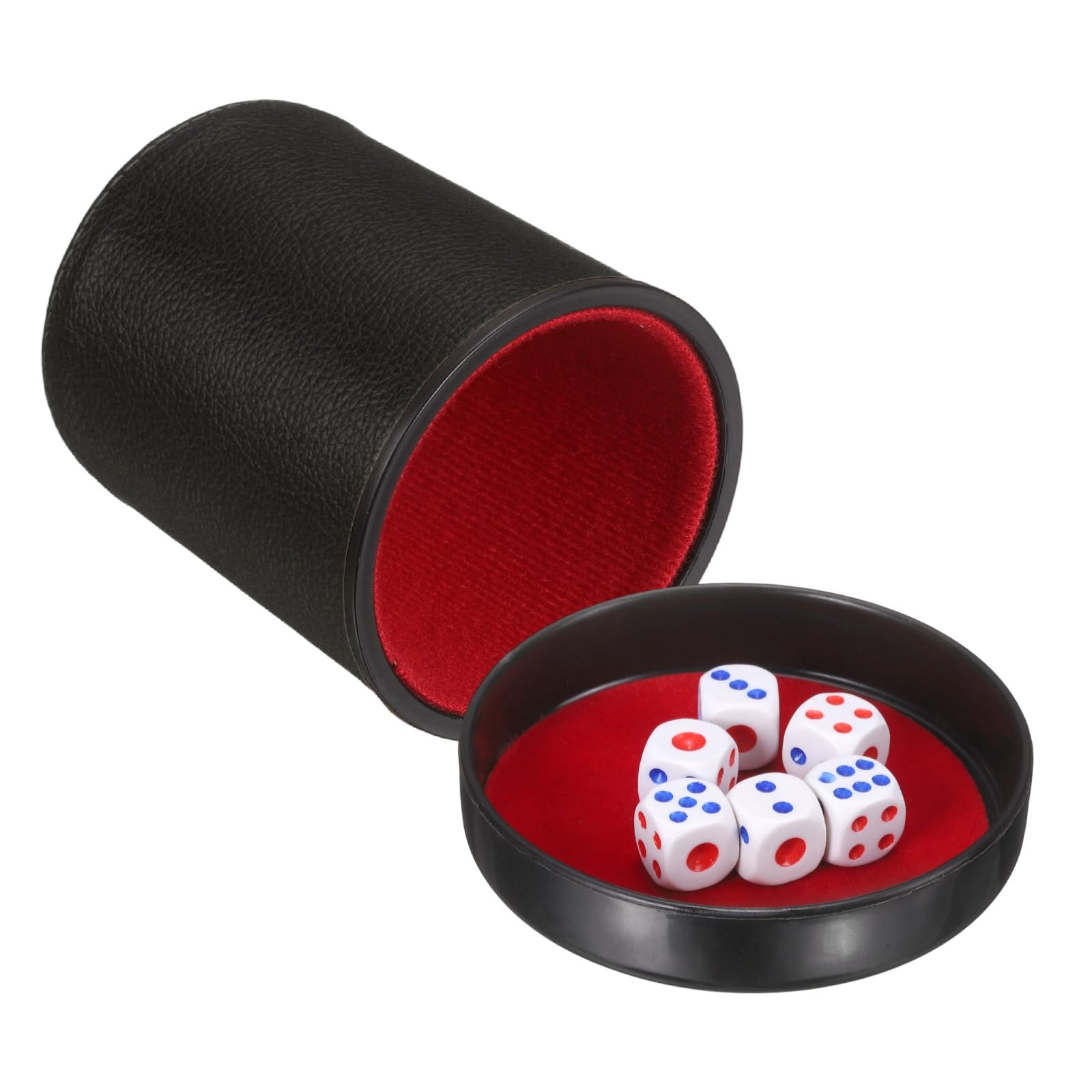 sourcing map Felt Lined Professional Dice Cup, PU Leather Quiet Shaker Cups with Lid Includes 6 Dot Dice for Bar Gatherings Party Board Games, Black