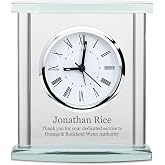 Executive Gift Shoppe | Personalized Glass Table Clock with Silver Finish Accents and Custom Engraving