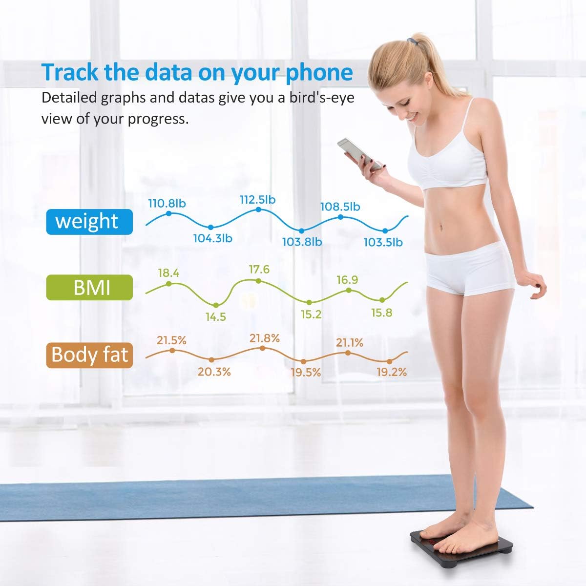 FITINDEX Smart Body Fat Scale, Digital BMI Weight Wireless Scale, Body Composition Monitor with Smartphone App for Body Weight, Body Fat, Muscle Mass, 396lbs - Black: Health & Personal Care